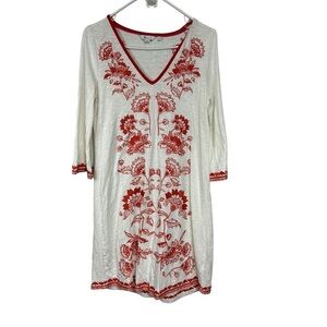 Boden Embroidered Floral V Neck Midi Dress White Orange 6